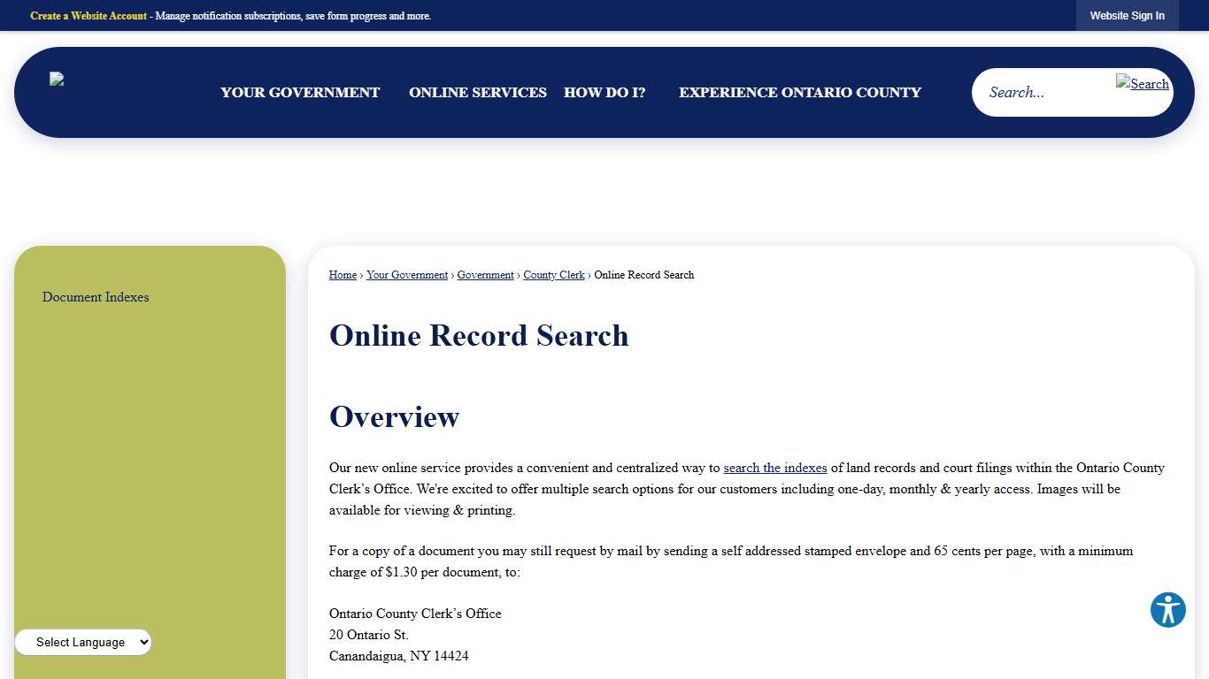 Online Record Search | Ontario County, NY - Official Website